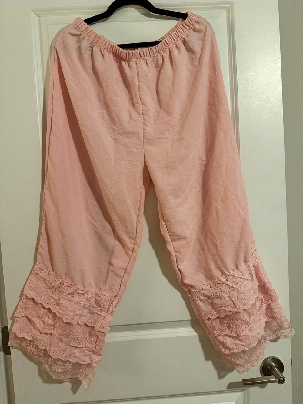 Women's Wide Leg Lace-Trim Pants in Light Pink